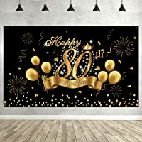 Decoración de Fiesta de 80 Cumpleaños Negra Dorada- Póster Cartel de Tela Extra Grande para 80 Aniversario Foto Props…